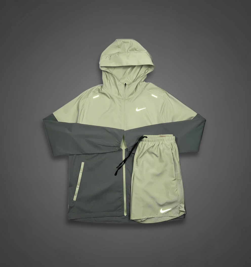 Nike Windrunner Olive Aura Jacket w/ Olive Aura Challenger Shorts Set