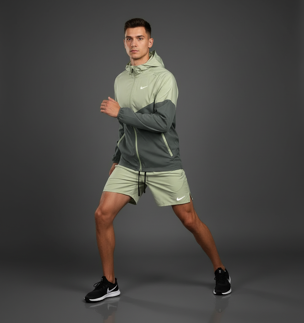 Nike Windrunner Olive Aura Jacket w/ Olive Aura Challenger Shorts Set