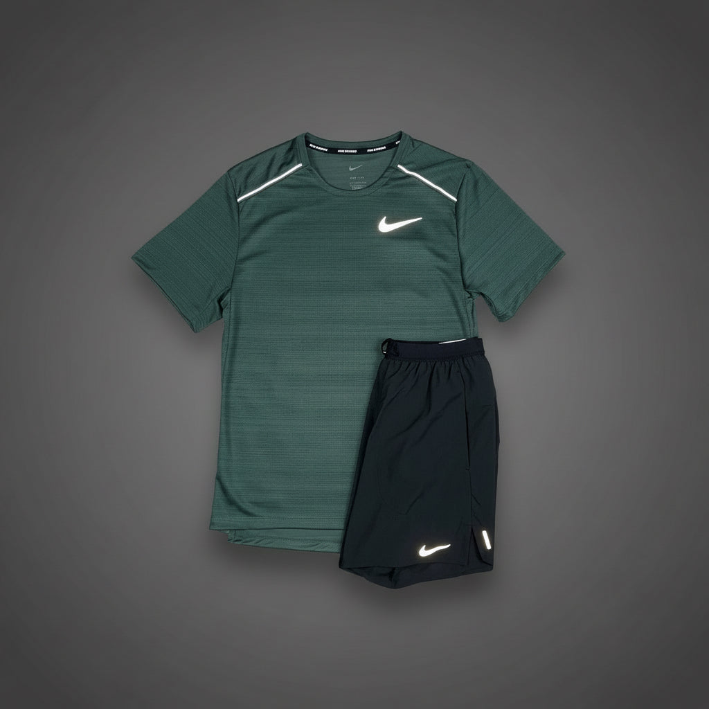 Nike Miler 1.0 Vintage Green w/ Black Flex Stride Shorts Set