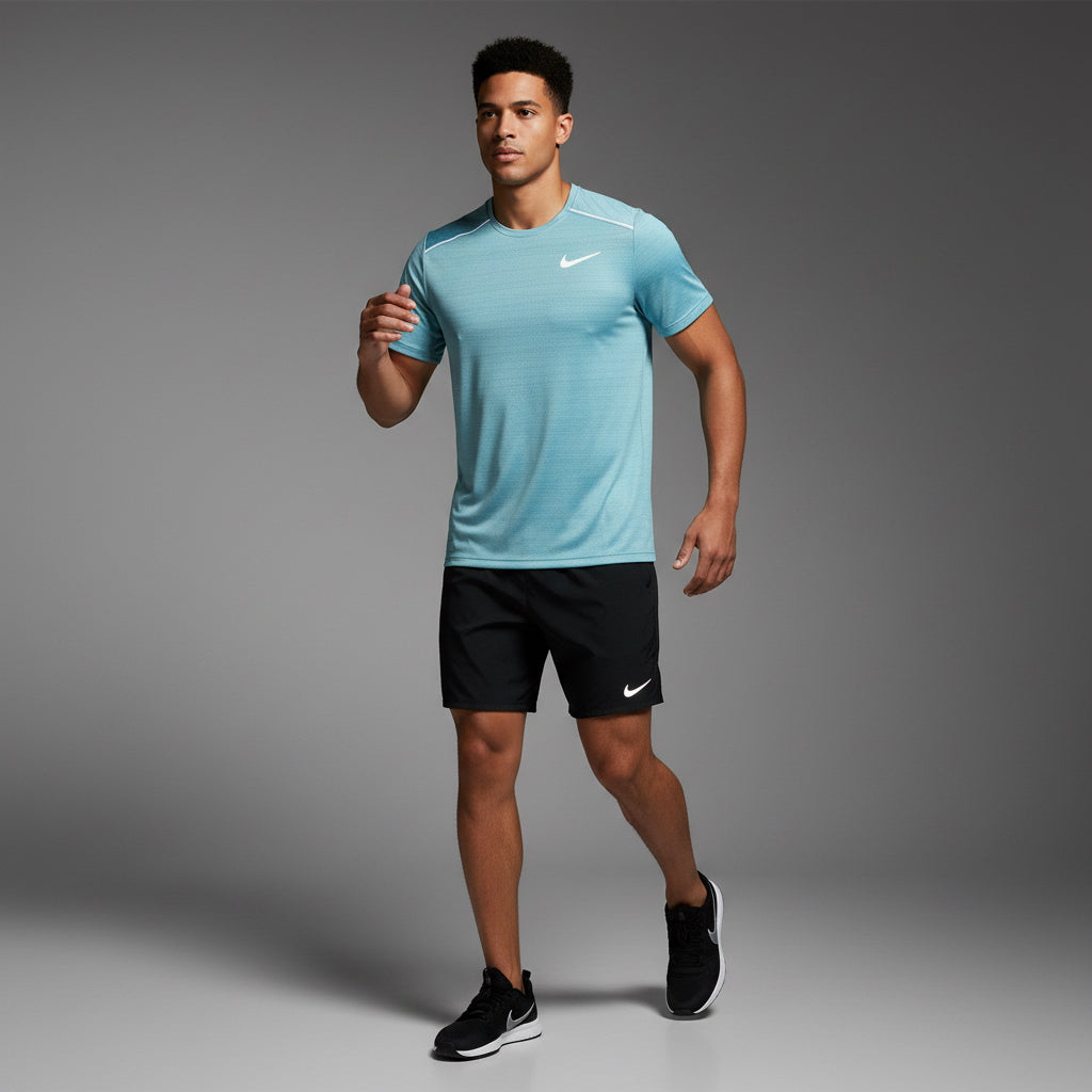 Nike Miler 1.0 Denim Turqouise w/ Black Flex Stride Shorts Set