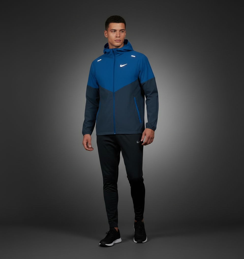 Nike Windrunner Thunder Blue Jacket w/ Black Phenom Bottoms Set