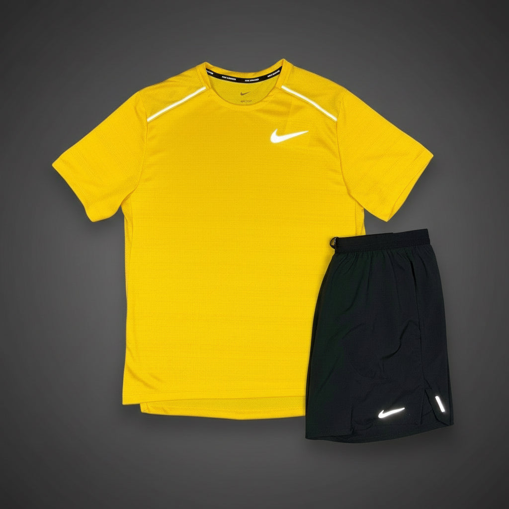 Nike Miler 1.0 Yellow w/ Black Flex Stride Shorts Set