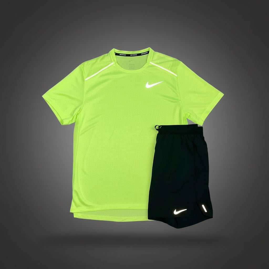 Nike Miler 1.0 Ghost Green w/ Black Flex Stride Shorts Set