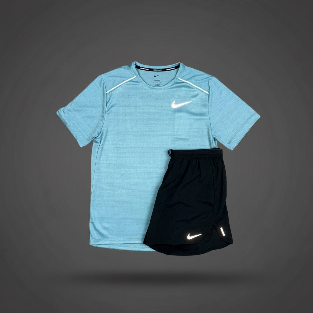 Nike Miler 1.0 Denim Turqouise w/ Black Flex Stride Shorts Set
