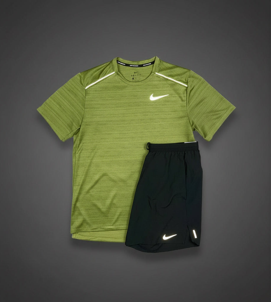 Nike Miler 1.0 Green w/ Black Flex Stride Shorts Set