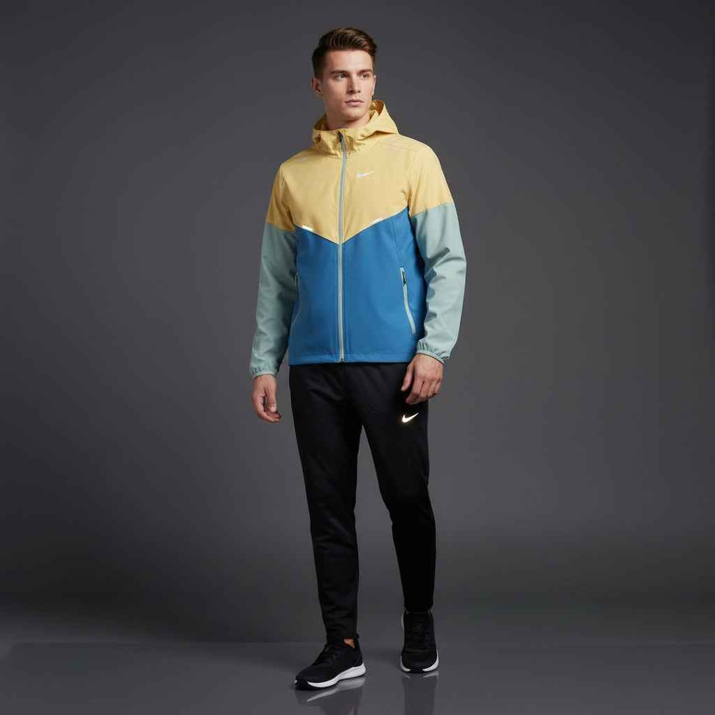 Nike Windrunner Yellow/Blue UV Jacket w/ Black Phenom Bottoms Set