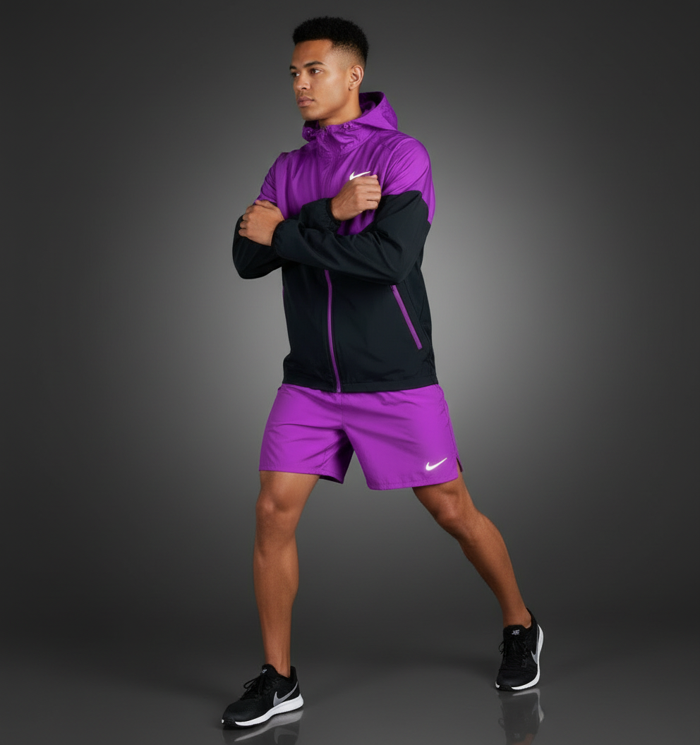Nike Windrunner Purple UV Jacket w/ Purple Challenger Shorts Set